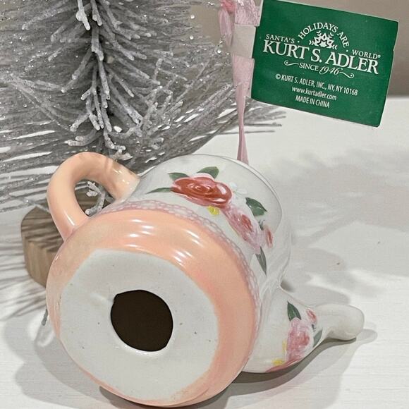Kurt Adler Boho Chic Floral Teatime Teapot Tra Pot  Ornament - Picture 6 of 8